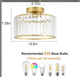 Crystal Ceiling Light Fixture, Modern Semi Flush Mount Ceiling Light, Gold Hallway Lighting Fixtures Chandelier for Kitchen, Close To Ceiling Light Fi