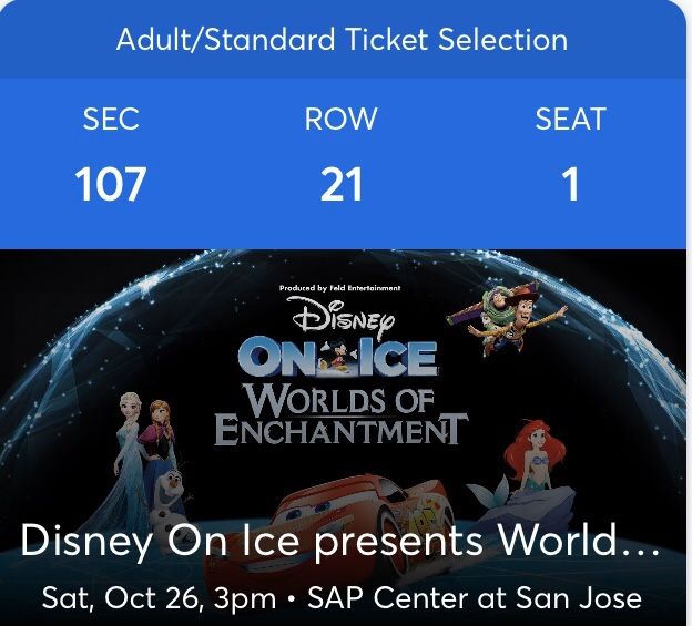120$ 4 tickets to Disney on ice lower seats