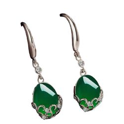 925 Sterling Silver Natural Jade Gemstone, Teardrop Earrings [EAR108]