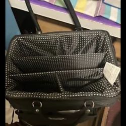 Craft Organizer Tote Bag Black White Compartments Pockets Handles 7"x12"x9"