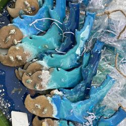 Ocean Epoxy Ornaments Wood Base 