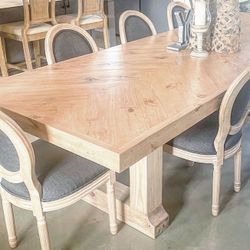 Custom Dining Table Farmhouse Country French Modern Rustic Solid Wood Set Restoration Hardware Insp Bench Hand Built Round Oval Counter Breakfast  