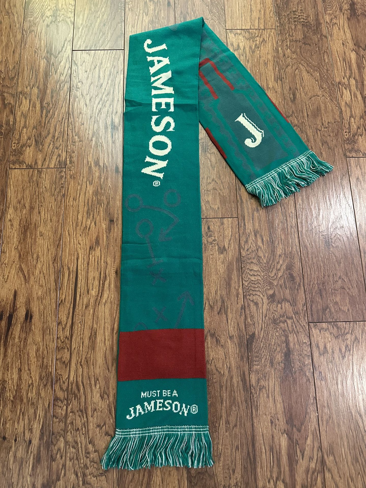 Trademarked, Jamison, Red Green And White Fringed Scarf