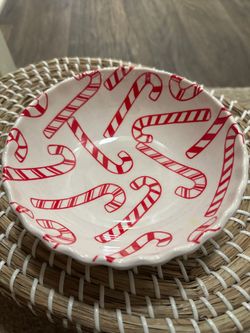 Candy Cane Holiday Christmas Bowl Plate - Wondershop Brand New