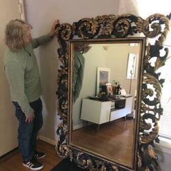 Marvelous Antique Curved Wood Framed Mirror