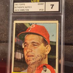 Jack Hamilton Phillies Signed & Inscribed 1963 Topps #132 UCG 9 AUTO 7 OVERALL 