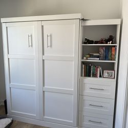 Queen Murphy Bed w / Shelving Unit & Drawers