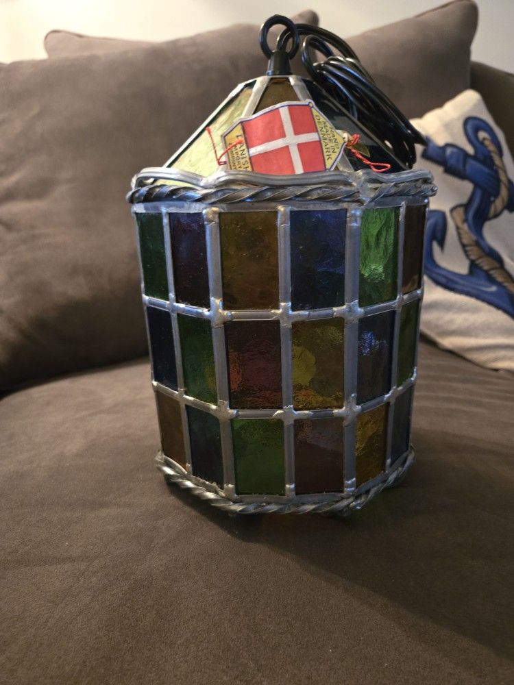 Vintage Stained Glass Hanging Lamp