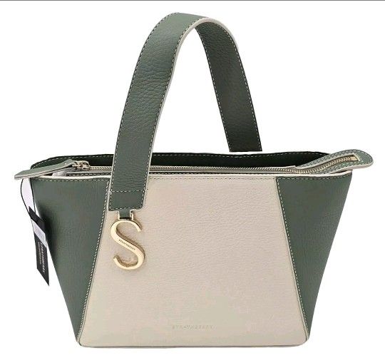 Strathberry Mini S Cabas Colorblock Leather Tote in Sage/Vanilla NWT