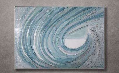 40×30 Coastal Resin Wave Wall Art – Modern Ocean Décor