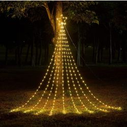 Christmas Decorations Star String Lights, 290 LED Waterfall Tree Lights with 11" Topper Star Christmas Lights Indoor Outdoor Decorative for Wedding Ya