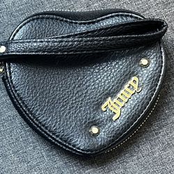 • JUICY • Couture Black Pleats Heart Leather  Wristlet