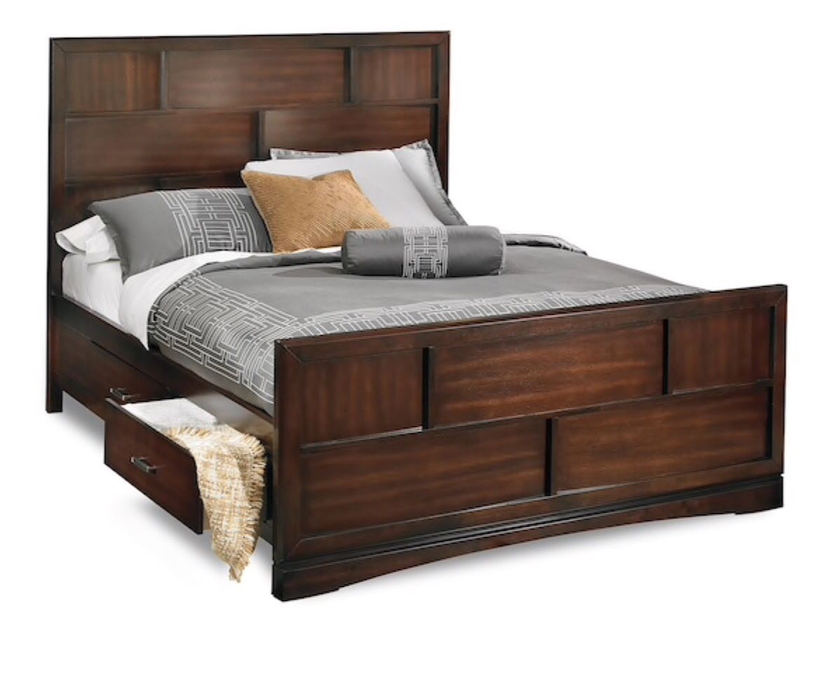 American signature queen bed frame w drawers