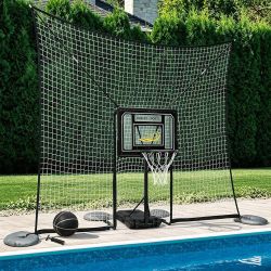 Pool Basketball Hoop Set w/ Backstop, Adjustable Poolside Basketball Goal