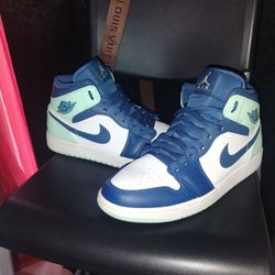 Air Jordan 1 Mid Blue Mint Green Sneakers