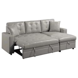 Brand New Grey Leather Sectional Sofa Storage Sleeper