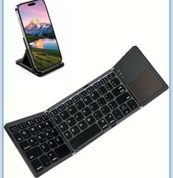 Foldable Keyboard with Touchpad for Phone and Tablet, Ultra Slim Compact 3-Device Bluetooth Switching, Multi-touch Trackpad, Full Shortcut Row, Phone