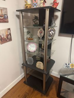 Tall Glass and Metal Display Shelf Unit