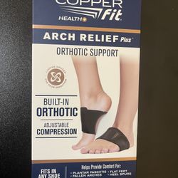 Copper Fit Unisex Arch Relief Plus with Built-in Orthotic Support, Copper Infused, Black