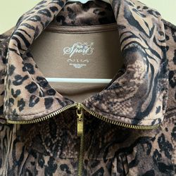 Style & Co Womens Animal Print Fleece Full Zip Jacket Size L