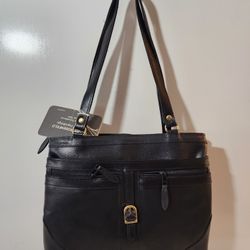 Rare Vtg. Henry Rosenfeld Small Black Leather 2-Handle Handbag, Late 1970s, NWT
