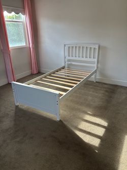 Two White Wooden Twin Bed Frames
