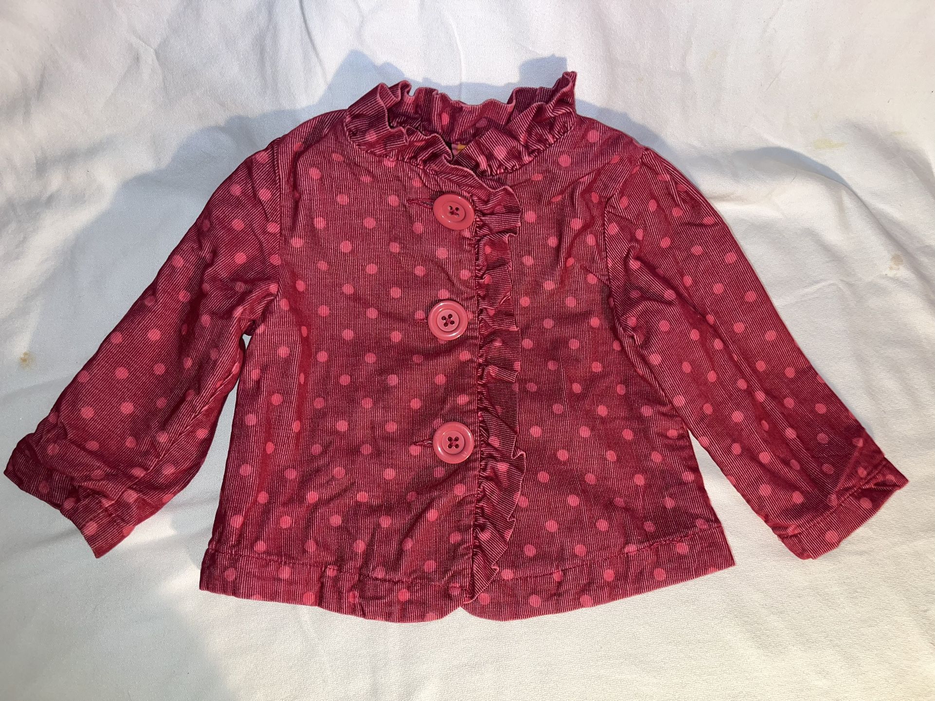 Baby Girl Genuine Kids By Oshkosh 18 Month Pink Mauve Polka Dots Corduroy Jacket Button Closure 