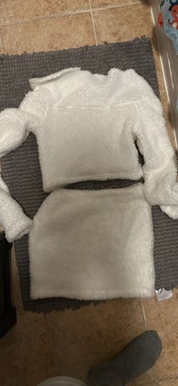 White Fuzzy Crop Top and Mini Skirt Set