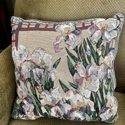 Vintage Judy Buswell Tapestry Accent Pillow Daffodil Flowers 16x16" Decorative