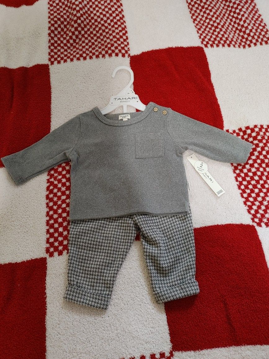 2-Set Grey Houndstooth Baby Outfit - New
