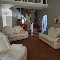 White Power Reclining Couch 3-Pc Set — Sofa • Loveseat • Chair