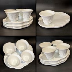 Milk Glass Snack/luncheon Set 4 Trays with 4 Cups Harvest Pattern