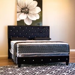 New Black Diamond Tufted Bed Set – Queen / King – Frame + Mattress 