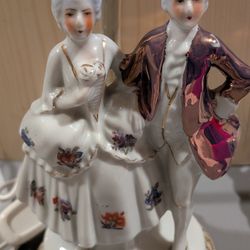 Vintage Porcelain Victorian Couple Table Lamp