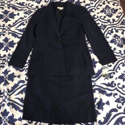 Womens 2 Piece Dress Suit Size 8 Petite Navy Blue NWT