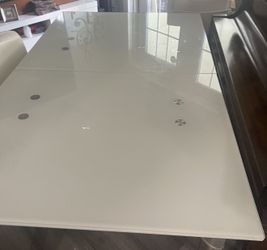 Modern White Glass Extendable Dining Table / Desk – Seats Up to 6