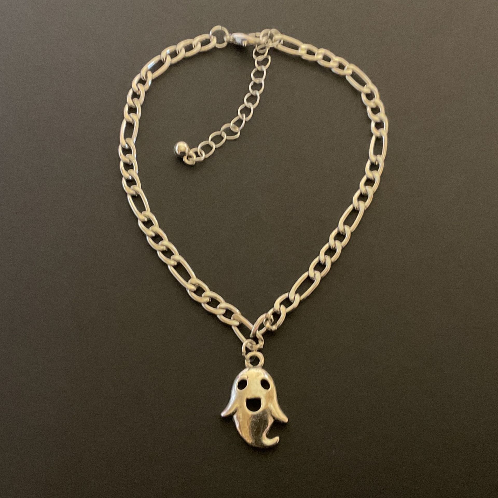 SilverTone Link Bracelet/Anklet With Ghost Charm…up to 12”