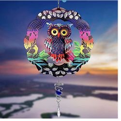 Owl Wind Spinner 12 inches with Spiral Tail – 3D Hanging Wind Spinner, Owl Spinner Hanging for Yard and Garden, Kinetic Yard Art Decorations - Indoor/