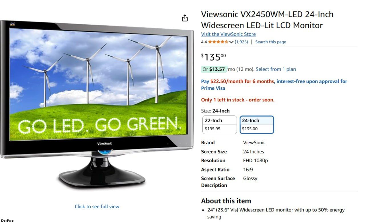 Viewsonic VX2450WM-LED 24-inch Widescreen Monitor