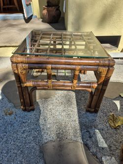 VINTAGE SQUARE BAMBOO SIDE TABLE