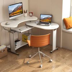 Lantz 48 in. White Wood L-Shaped Computer Desk, Rotating Corner Desk and Modern Office Study Workstation