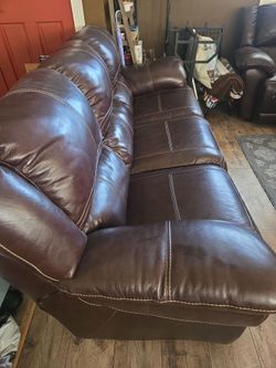 Brown Faux Leather Sofa Couch with 4 reclining chairs