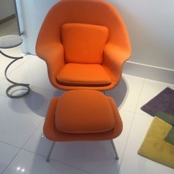 Modern orange Chair With Ottoman 