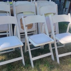 Folding Cushioned White Wooden Chair