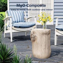 Concrete Outdoor Side Table Tree Stump Modern Round Coffee Table Accent Table