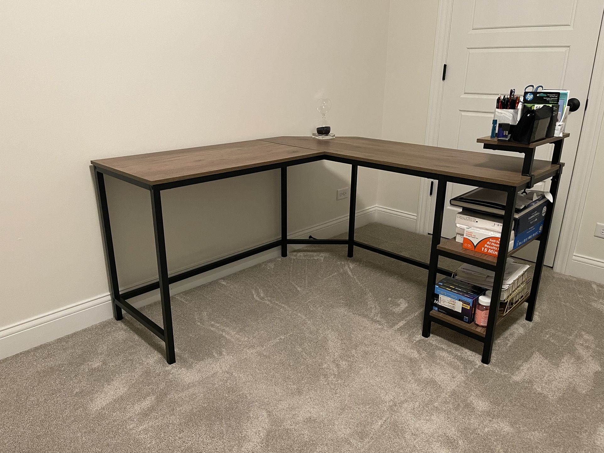 LINSY HOME Computer Desk 54 inch, L Shaped Desk with Shelves Large Monitor Stand, Corner Desk for Office Home, Easy to Assemble, Wood.