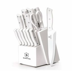 Bravestone 15-Piece Kitchen Knife Set with Block and Sharpener