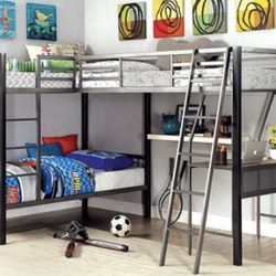 L-shaped Triple Twin Bunk Bed Frame W/Desk Brand New In Box 