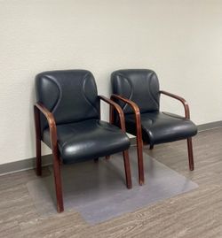 Black Leather All Wood Chairs Pair