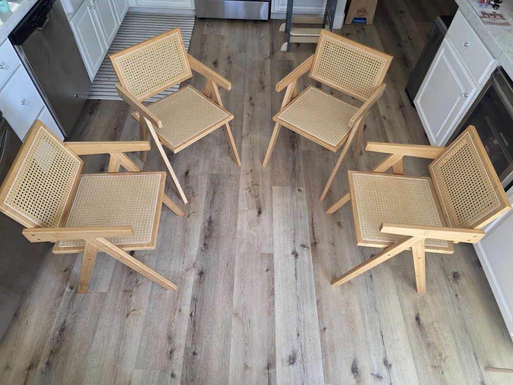 Set of 4 Rattan Accent Chairs Mid Century Dining Armchair